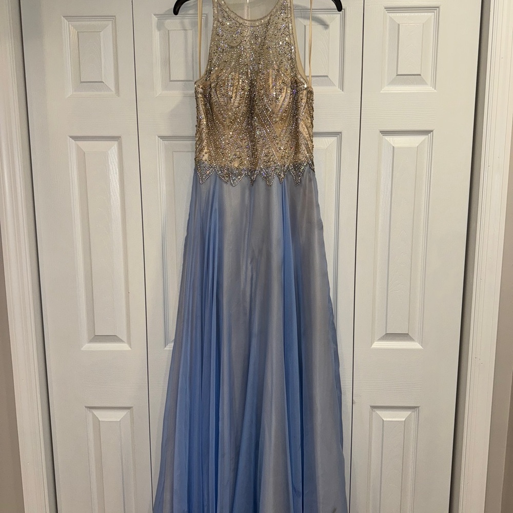 Elegant Gold and Blue Evening Gown size 9/10